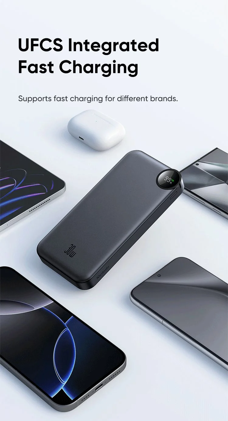 باور بانك Mcdodo MC-3850 بسعة 10000mAh وقدرة 30W مع شاشة LED ومنفذي USB-C ومنفذ USB-A، أسود - Thumbnail 16