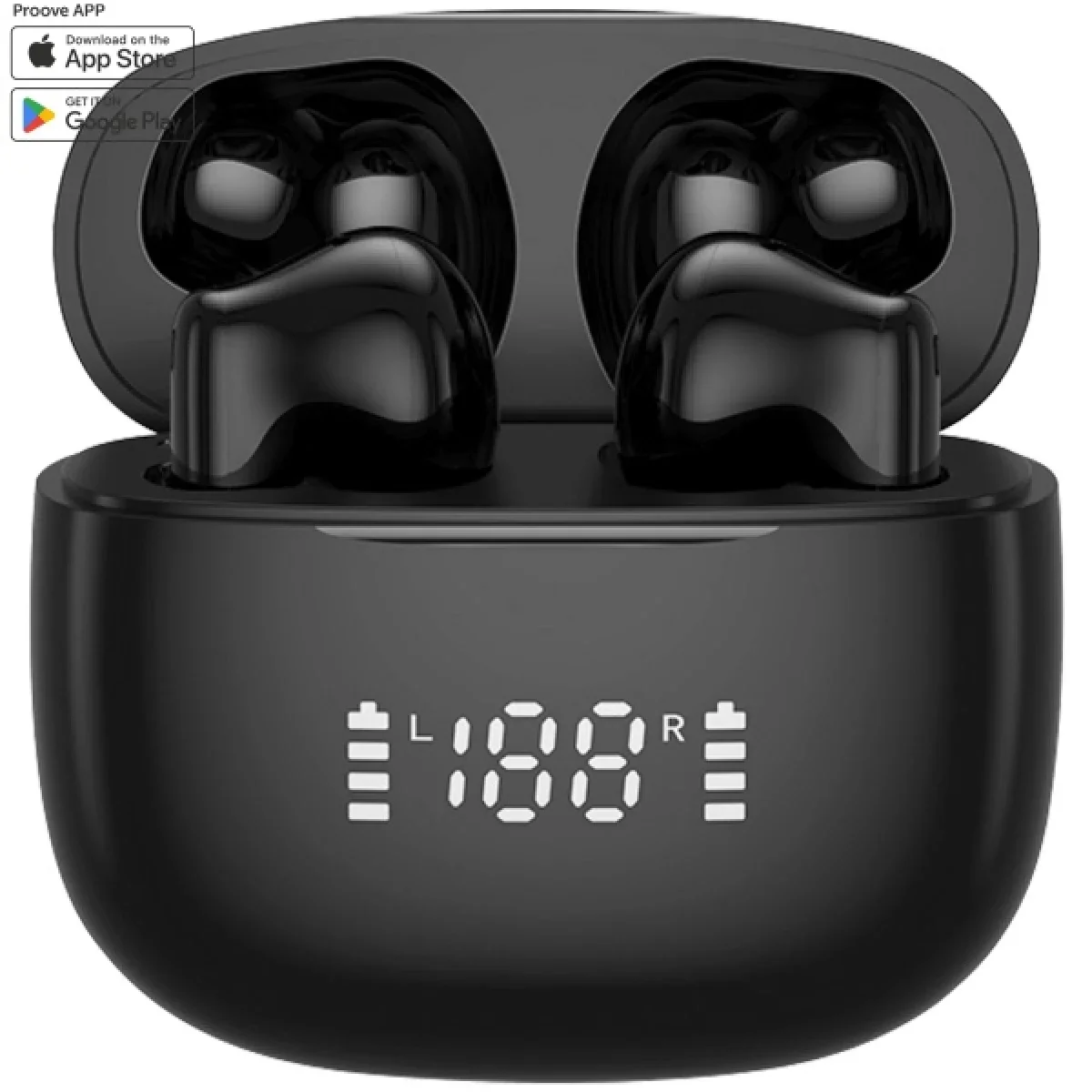 سماعات Proove 13095 Digital TWS لاسلكية مع شاشة LED وBluetooth 5.4 ومقاومة IPX4، أسود - Image 4