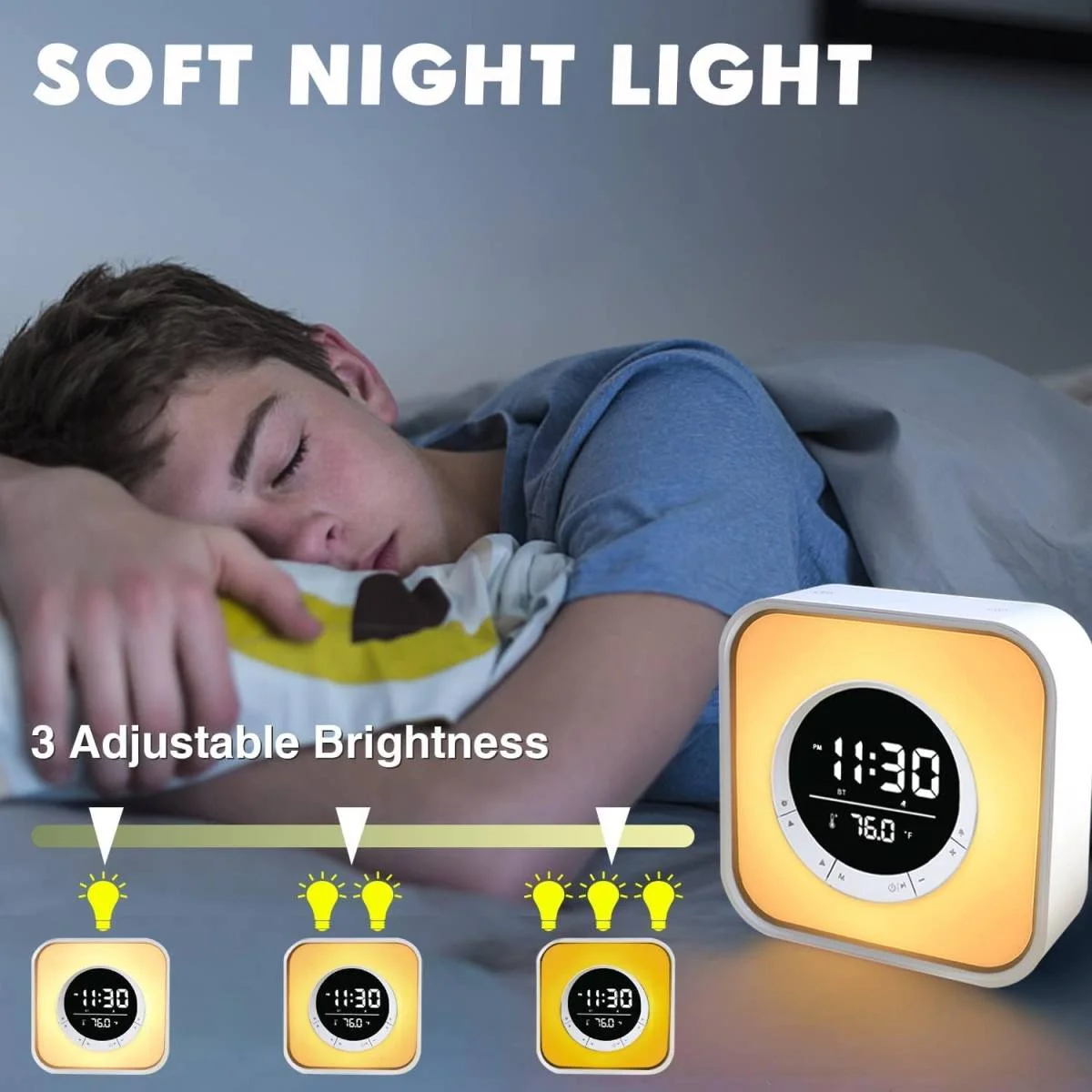 Bluetooth Speaker Alarm Clock with Night Light, Dimmable LED and 11 RGB Colors - Image 5