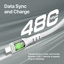 Promate TransLine-CC USB-C to USB-C Cable 60W PD 120cm Nylon Braided White - Thumbnail 13