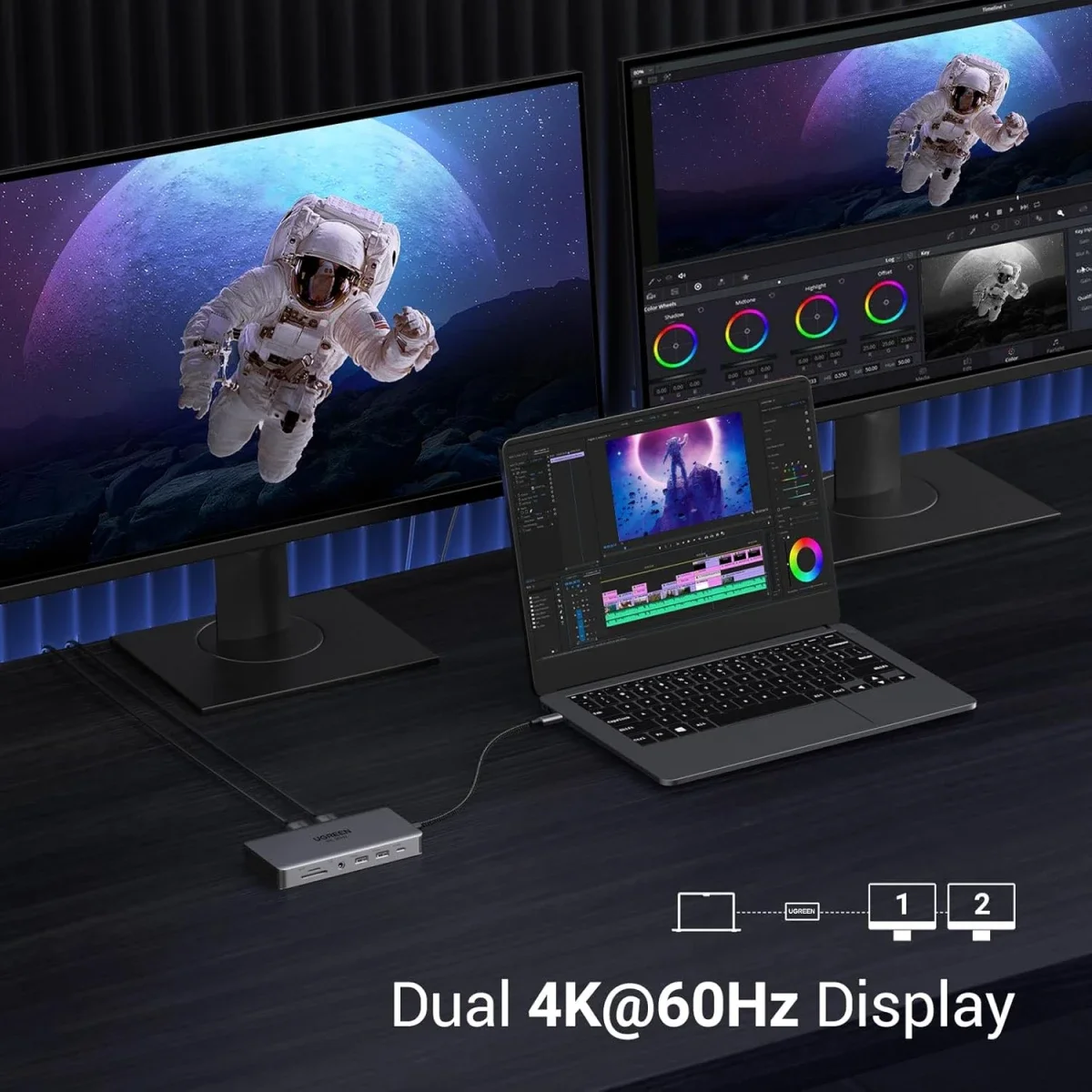 محطة إرساء لابتوب USB-C 11 في 1 من Ugreen مع HDMI مزدوج 4K@60Hz و8K@30Hz و10Gbps و100W PD - Image 3