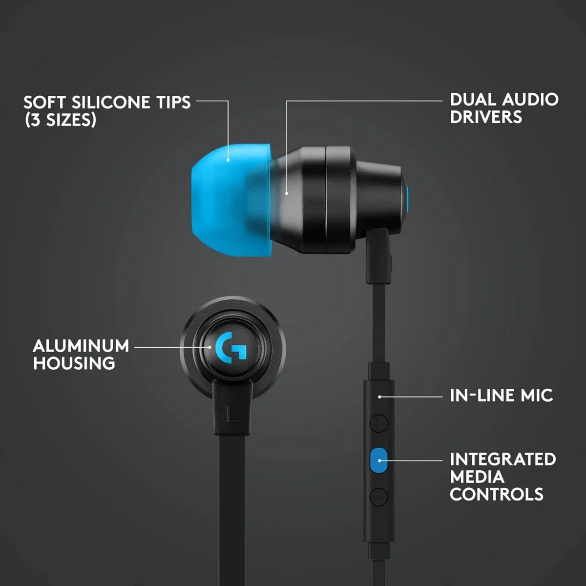 Logitech G333 Gaming Earphones with Dual Drivers, In-Line Mic and USB-C Adapter - Black - Image 7