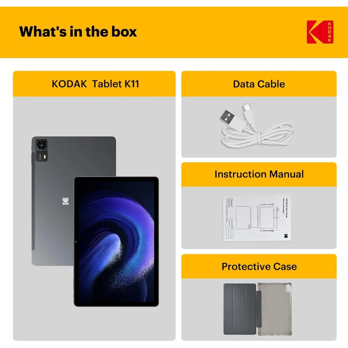 تابلت Kodak K11 أندرويد واي فاي 11.0 إنش، 128GB، شاشة IPS 2K FHD لمس، مع جراب حماية، Space Gray - Image 6