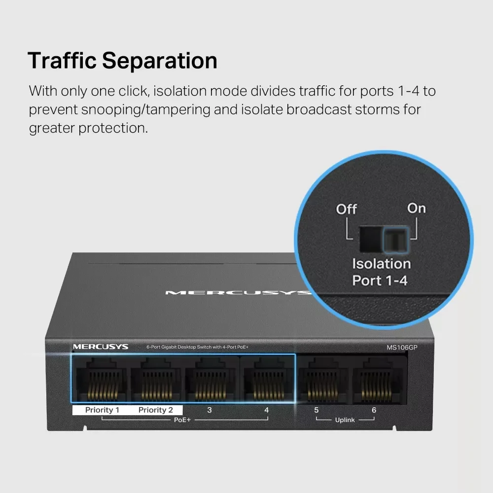 سويتش شبكة MERCUSYS MS106GP جيجابت 6 منافذ مع PoE+ - Thumbnail 2