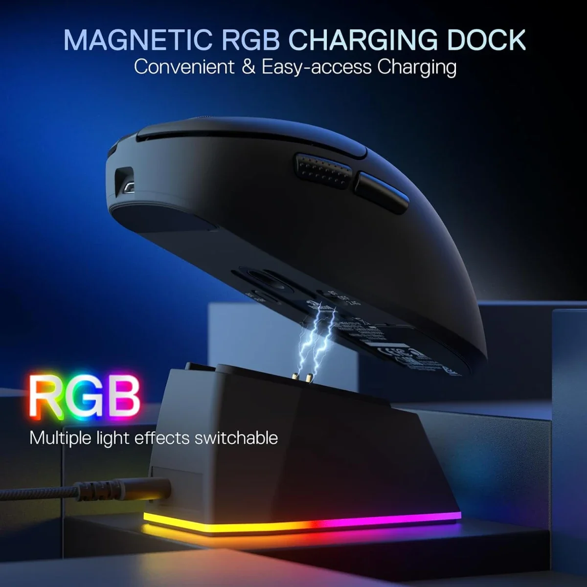 Redragon M998 Lightweight Tri-Mode Wireless Gaming Mouse with RGB Charging Dock, 24000 DPI, Black - Thumbnail 4