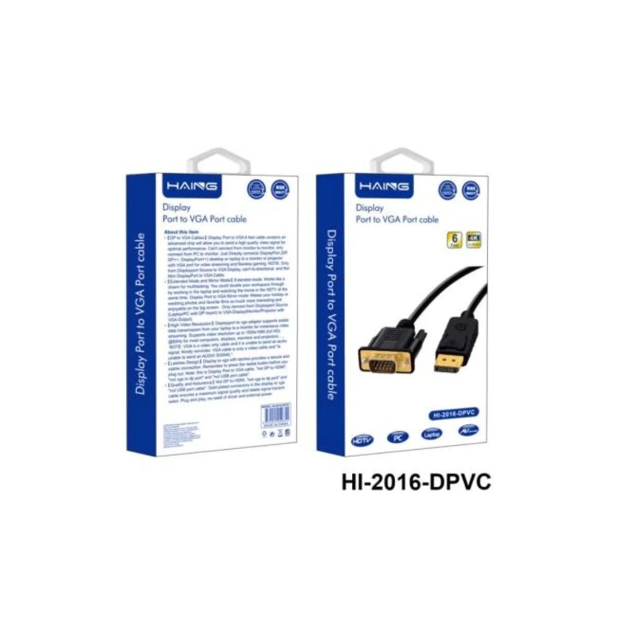 HAING HI-2016-DPVC DisplayPort to VGA Cable, 6 ft, 4K Ultra HD