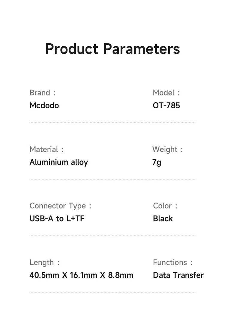 محول Mcdodo OT-7850 USB إلى Lightning OTG مع قارئ بطاقات microSD - Thumbnail 15