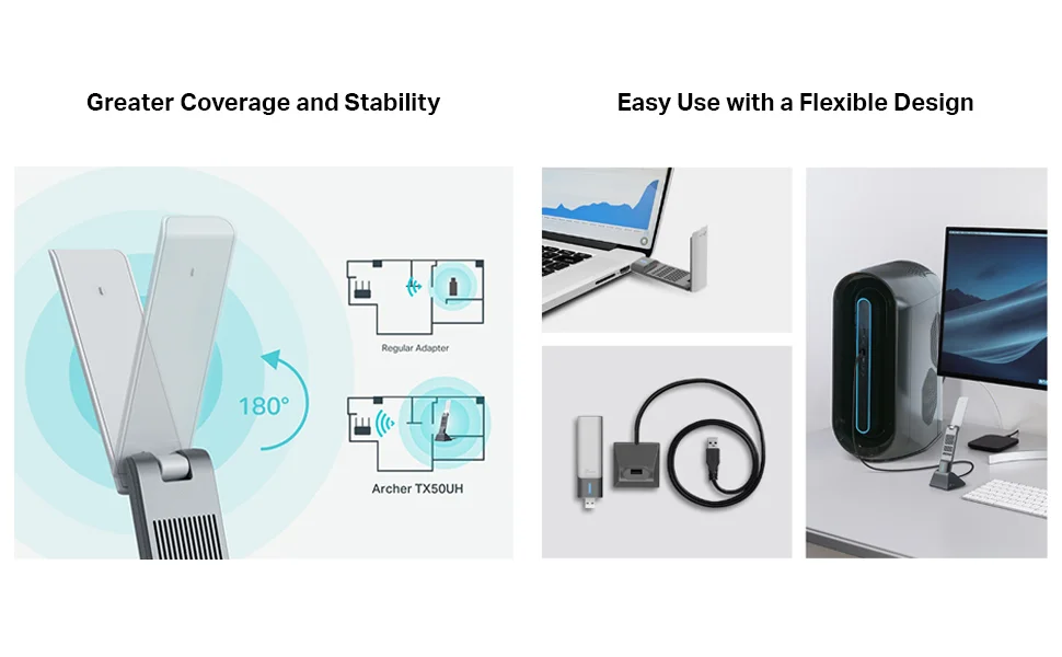 جهاز هوائي لاسلكي للشبك على الانترنت يركب على TP-LINK Archer TX50UH AX3000 - USB بسرعة 3000Mbps مزدوج النطاق - أسود - Image 11
