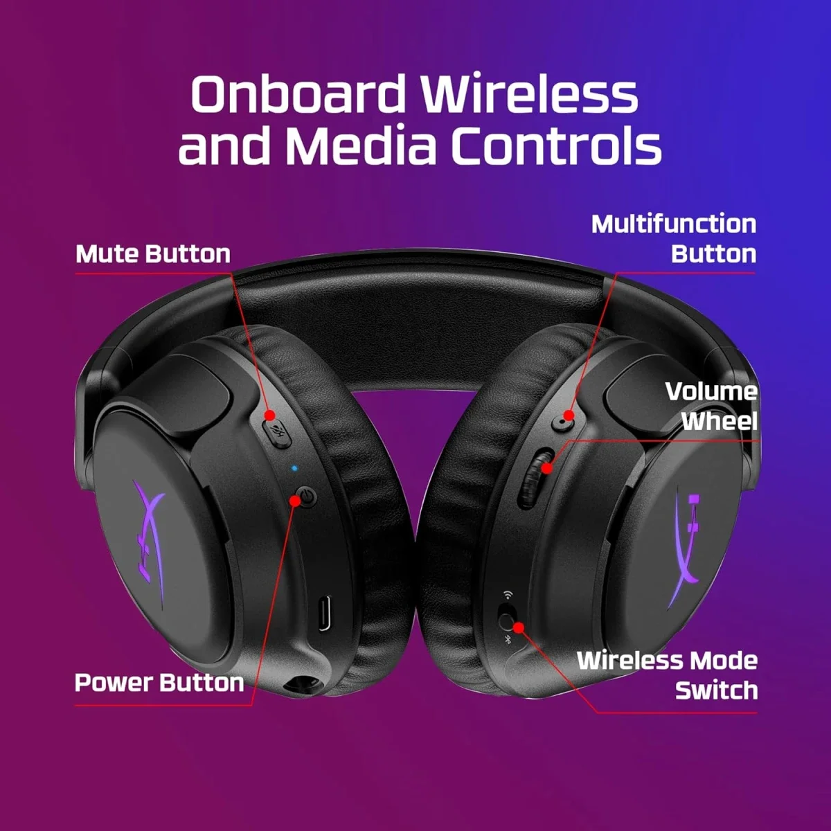 Hyper X Cloud Flight 2 Wireless Gaming Headset with RGB, 100-Hour Battery, 2.4GHz & Bluetooth - White - Thumbnail 5