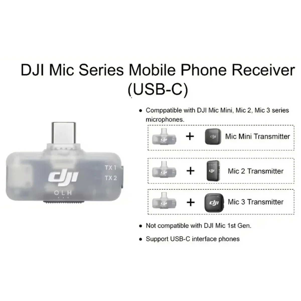 مستقبل DJI Mic Series Mobile Receiver للهواتف USB-C لاسلكي 2.4GHz وBluetooth 5.3 - Image 2