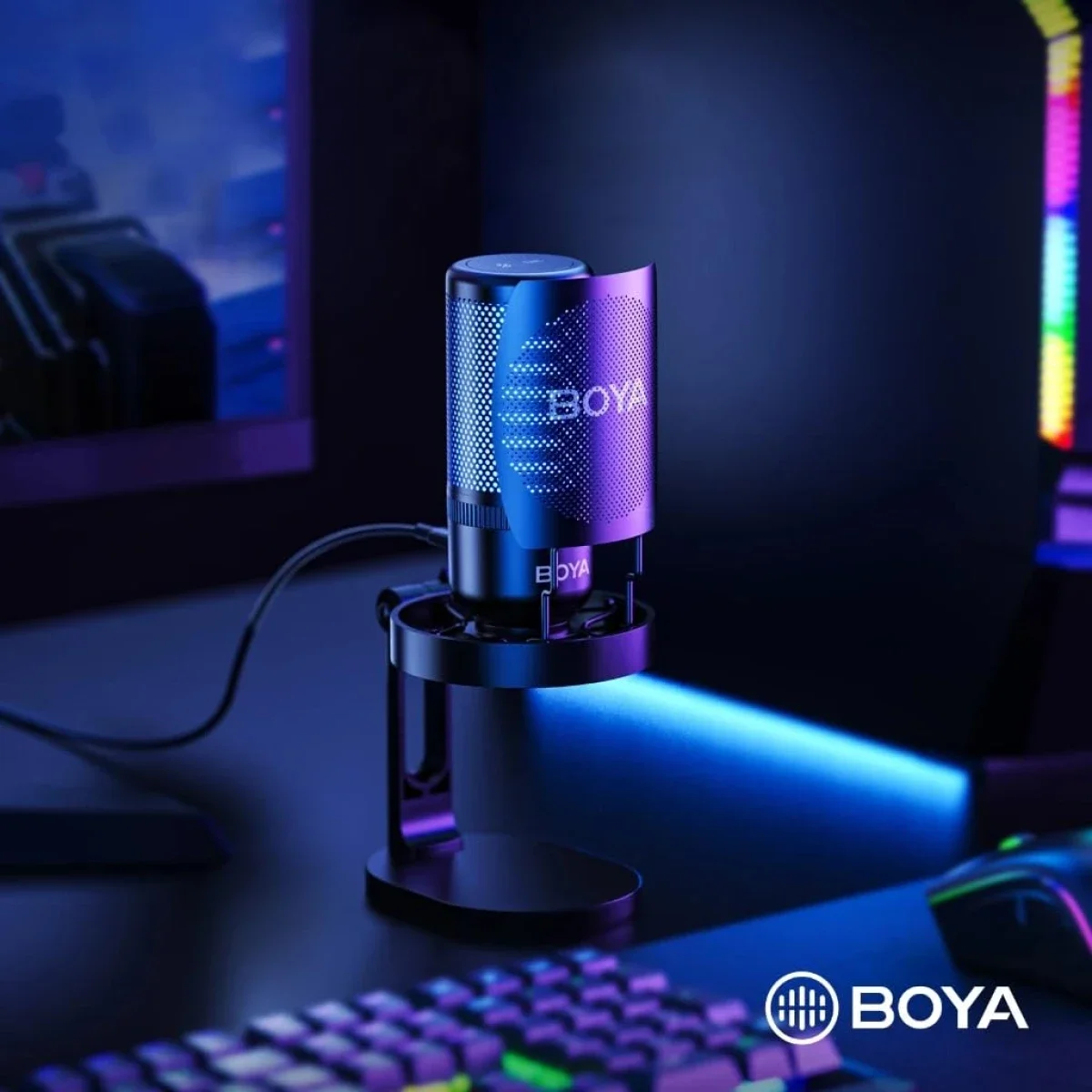 ميكروفون مكثف Boya K3 RGB USB Type-C مع حامل مكتبي - أسود - Thumbnail 5