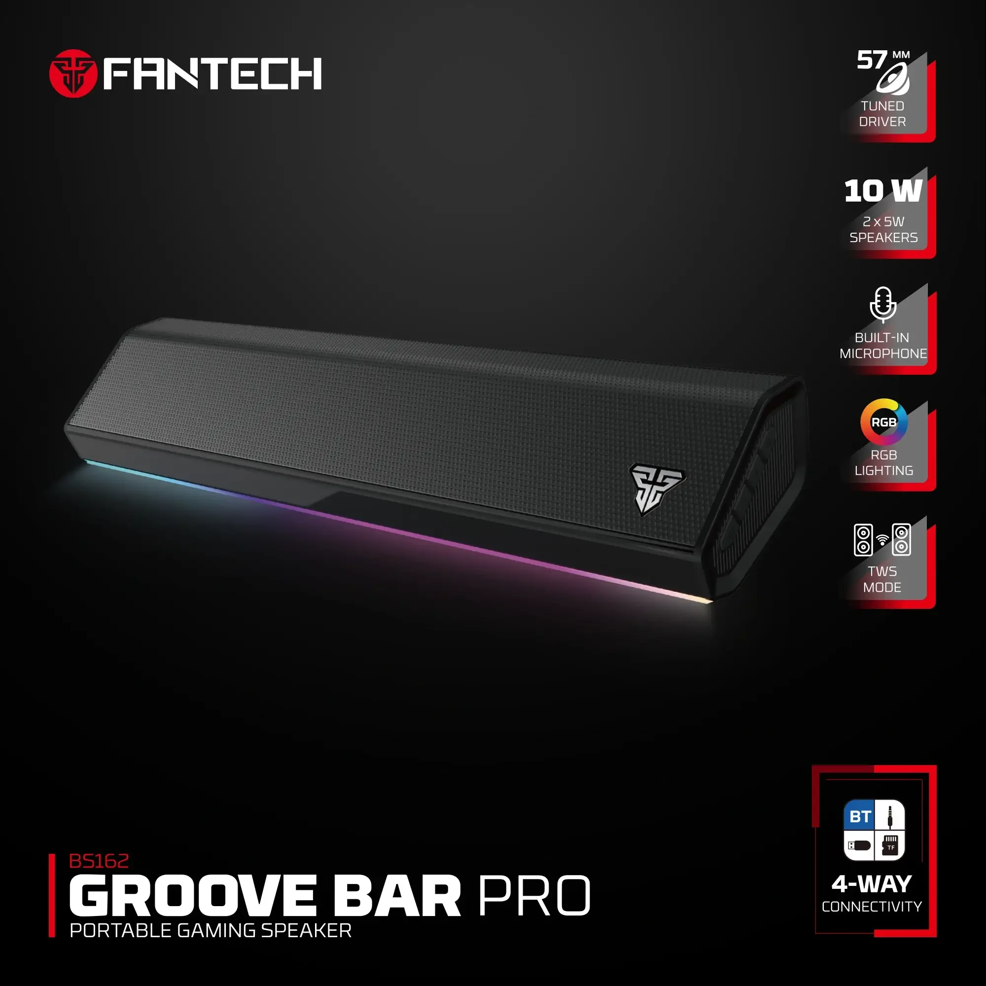 Fantech BS162 Groove Bar Pro Portable Gaming Speaker with 4 Connection Modes - Image 3