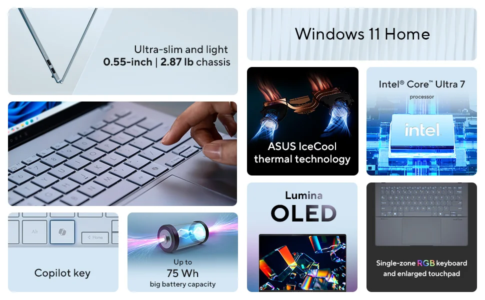 Asus VivoBook S 14 (2025) K5406SA Laptop 14.0-inch 3K OLED 120Hz Core Ultra 7 256V 16GB RAM 1TB SSD Mist Blue - Image 11