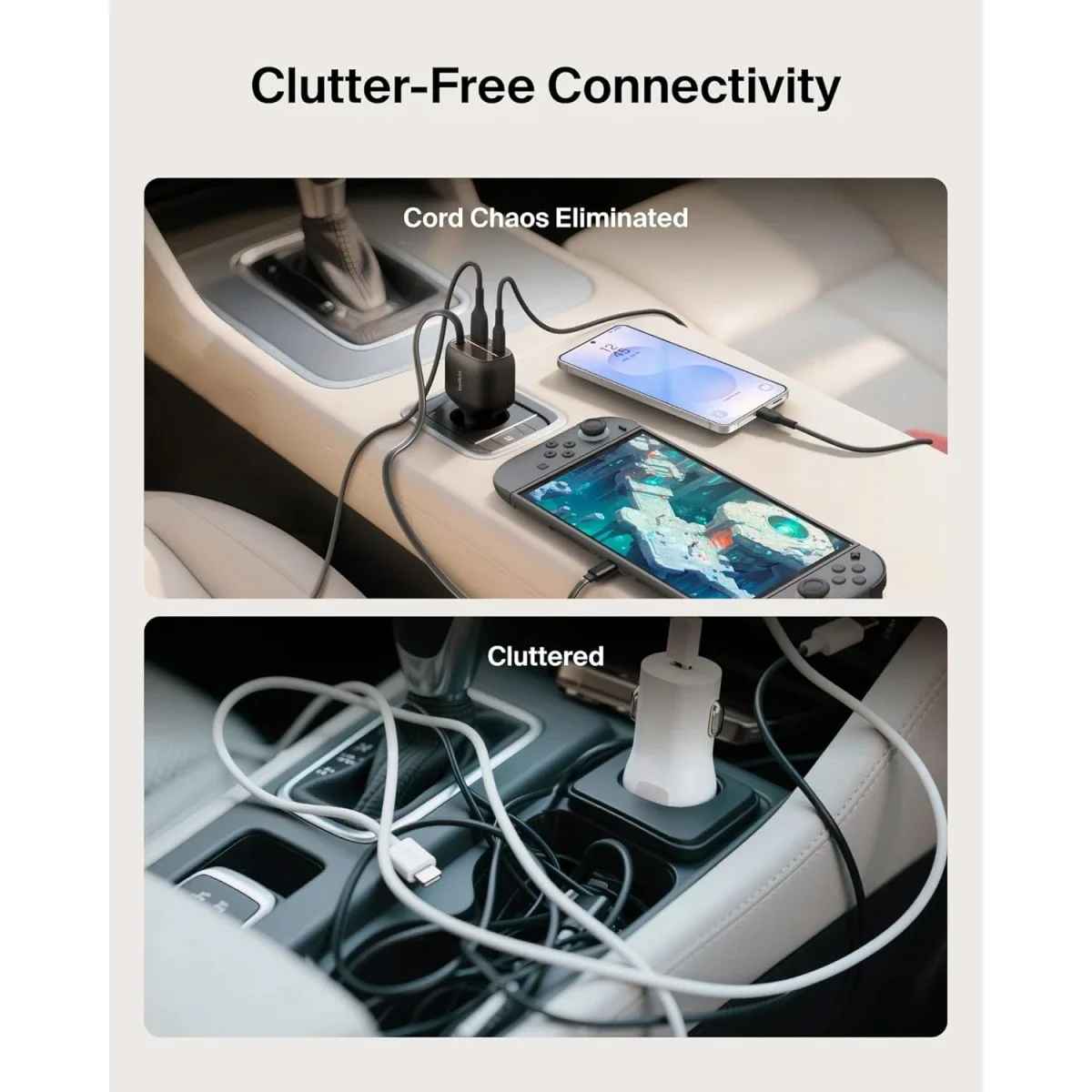 Belkin 75W USB-C Car Charger with 30in Retractable USB-C Cable - Black - Thumbnail 2