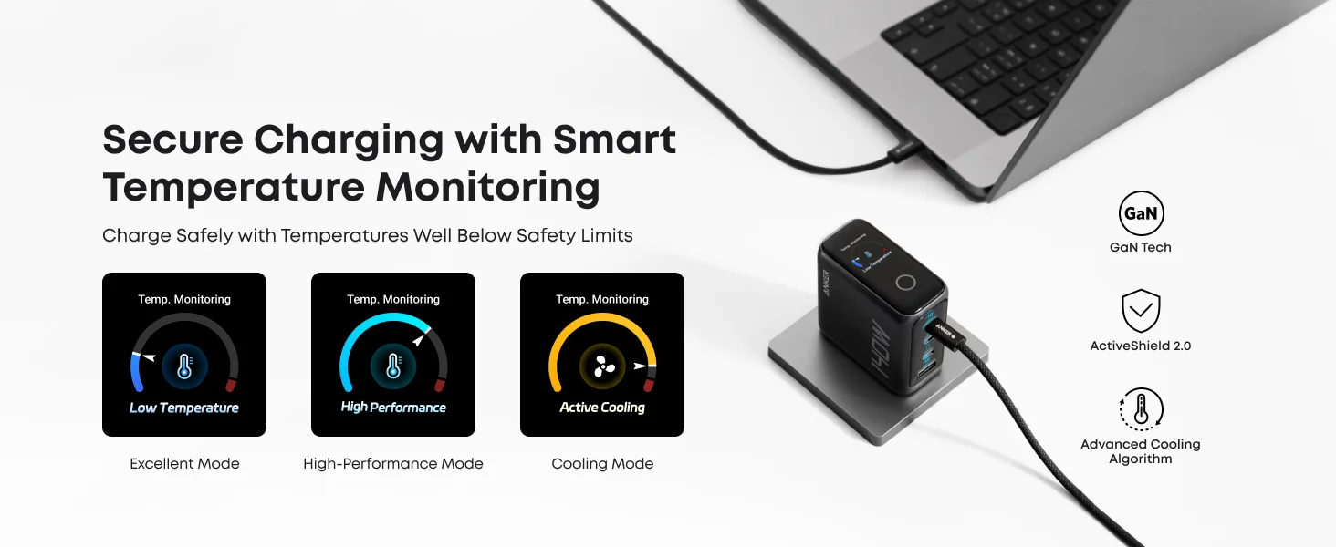 Anker 140W 4-Port GaN USB-C Charger with Smart Display, Black - Thumbnail 17