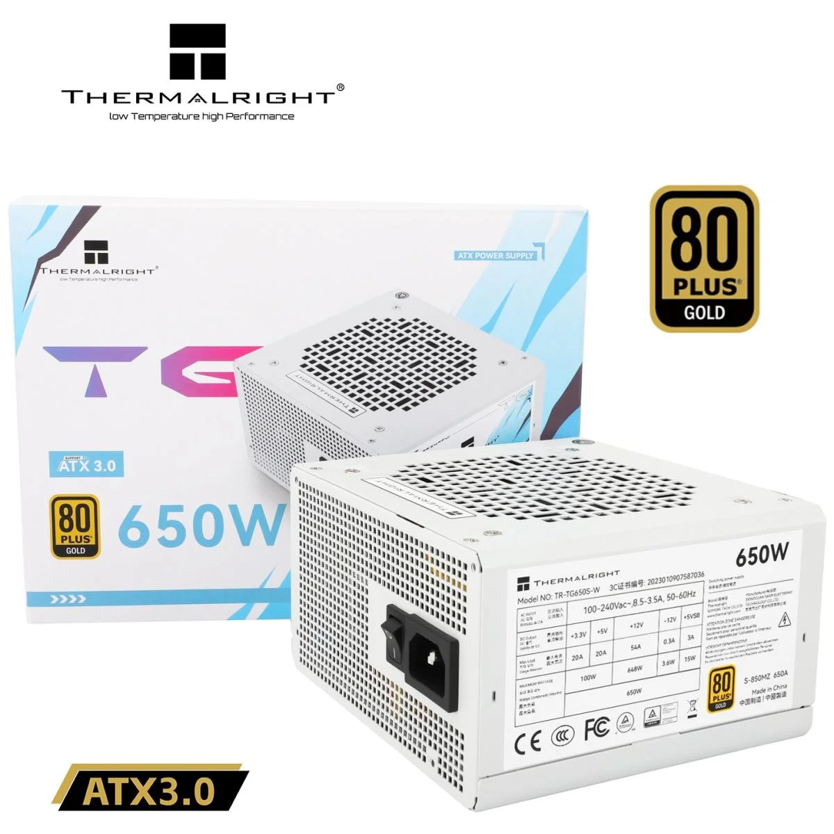 Thermalright TG-650S-W 650W 80 PLUS Gold ATX 3.0 Non-Modular Power Supply - White