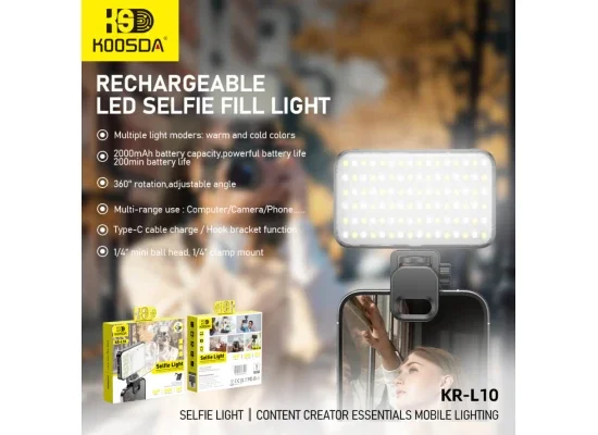 KOOSDA KR-L10 Portable USB Rechargeable Selfie Fill Light with 2000mAh Battery - Image 5