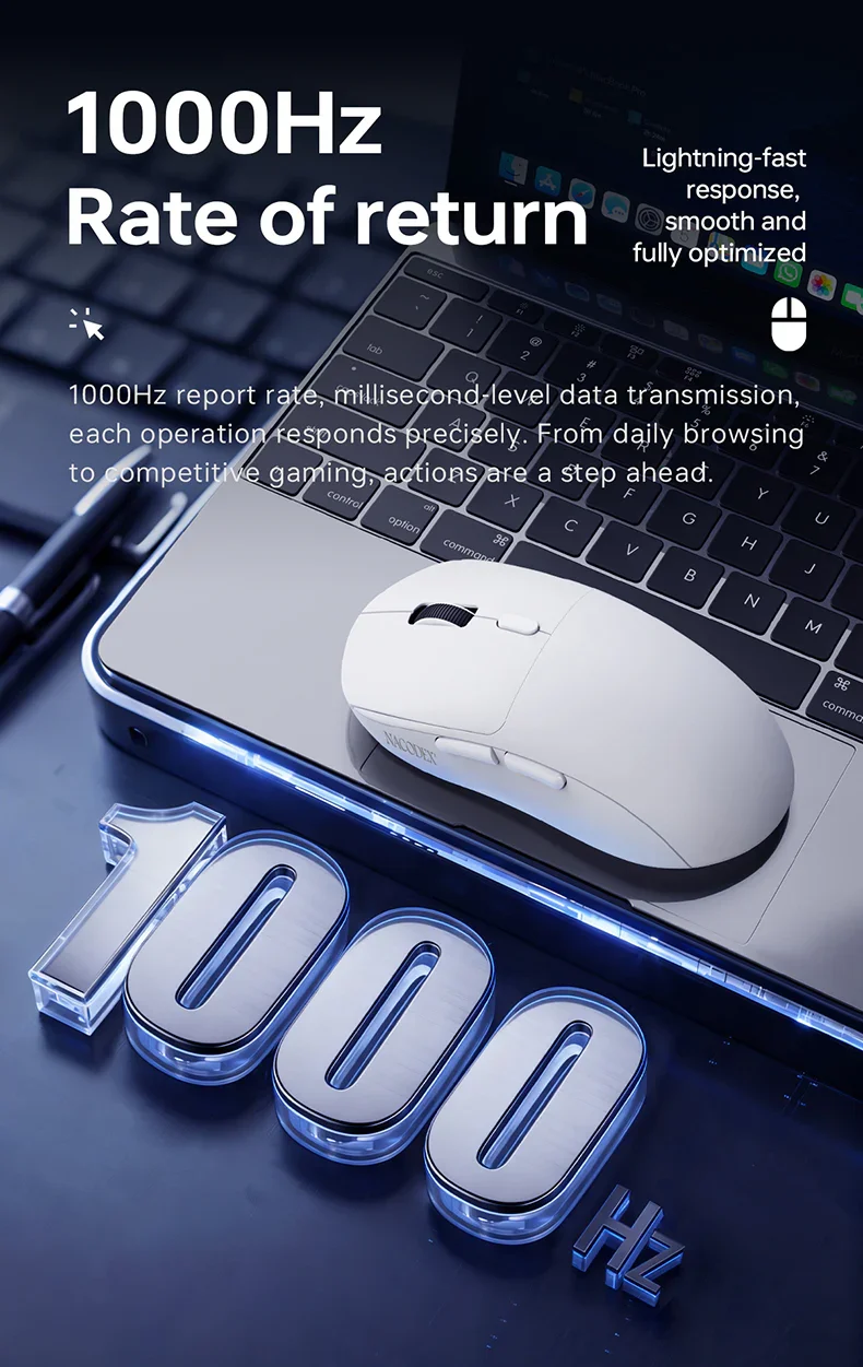 ماوس ألعاب AJAZZ NJ07 ثلاثي الاتصال، 12000 DPI، 1000Hz، بطارية 300mAh، أبيض - Image 2