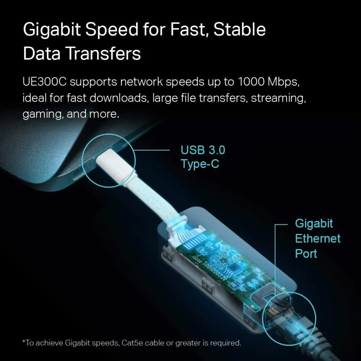 TP-LINK UE300C USB-C to Gigabit Ethernet Adapter - White - Thumbnail 3