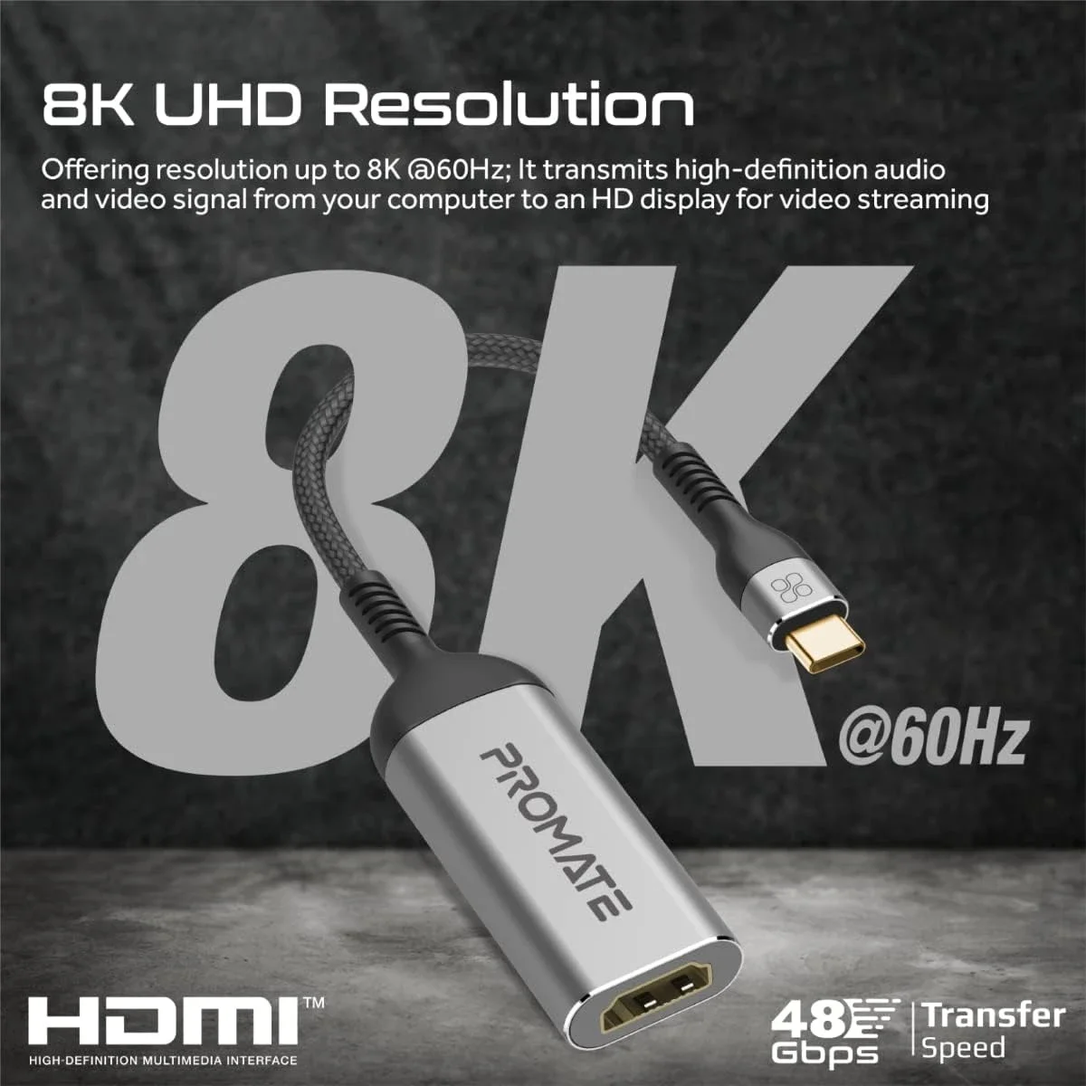 محول USB-C إلى HDMI من Promate MediaLink-8K بدعم 8K ونقل 48Gbps - Thumbnail 2