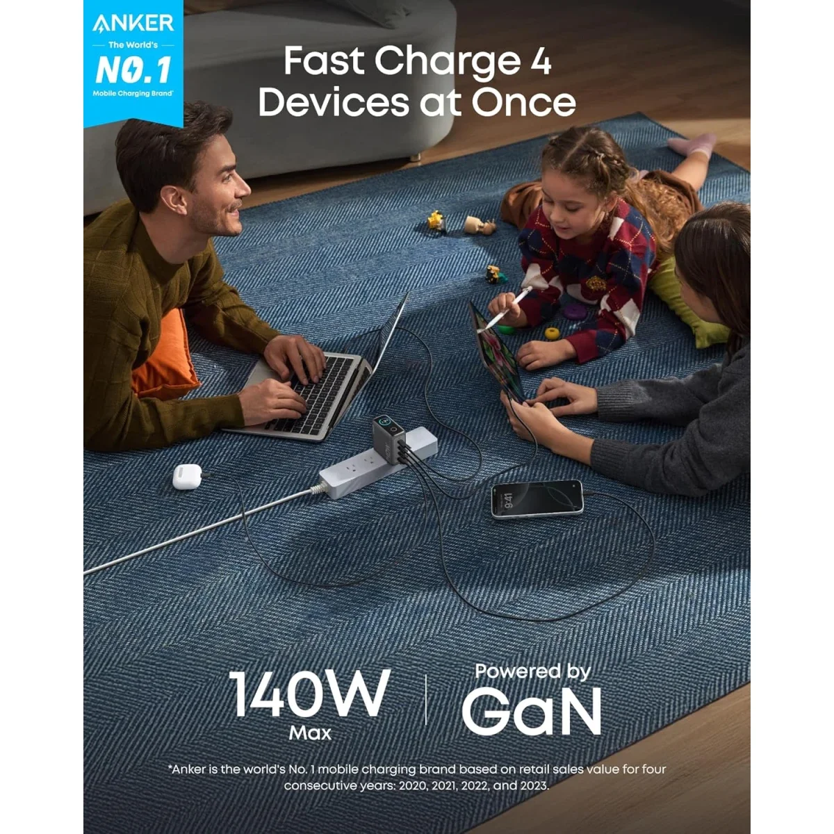 Anker 140W 4-Port GaN USB-C Charger with Smart Display, Black - Thumbnail 3