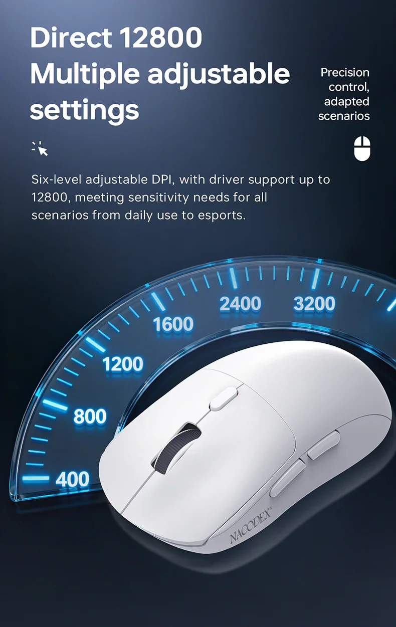 ماوس ألعاب AJAZZ NJ07 ثلاثي الاتصال، 12000 DPI، 1000Hz، بطارية 300mAh، أبيض - Image 6