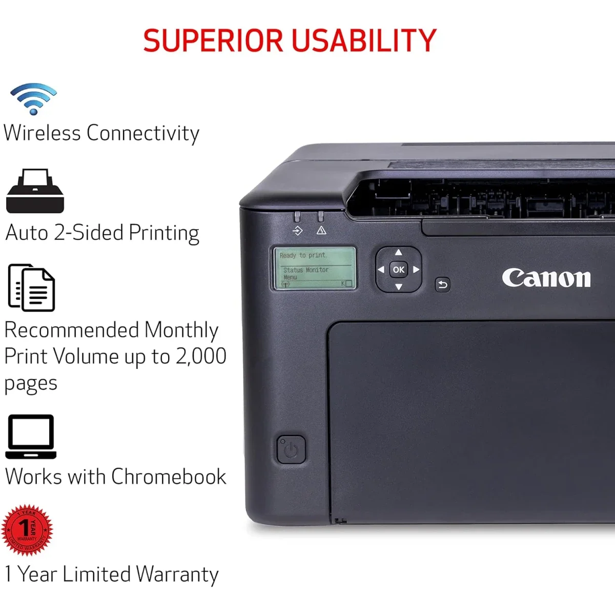 طابعة ليزر أحادية اللون Canon i-SENSYS LBP122DW مع طباعة مزدوجة واتصال لاسلكي وUSB وشبكة - Image 6
