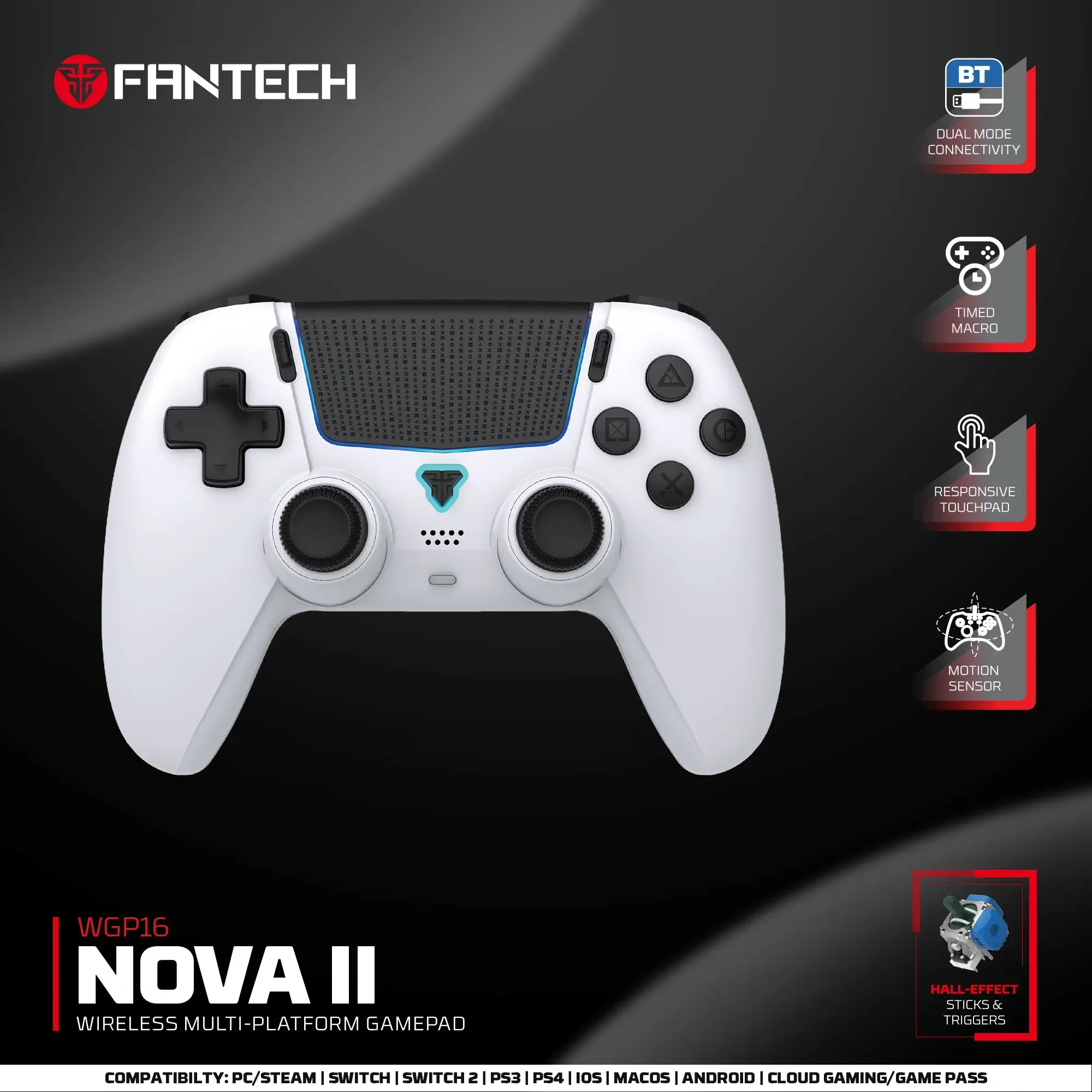 يد تحكم ألعاب Fantech WGP16 NOVA II لاسلكية - أبيض - Thumbnail 3