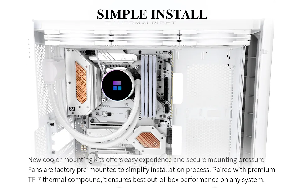 مبرد مائي للمعالج Thermalright Frozen Magic 360 Scenic V2 مع 3 مراوح 120mm PWM - White - Thumbnail 11
