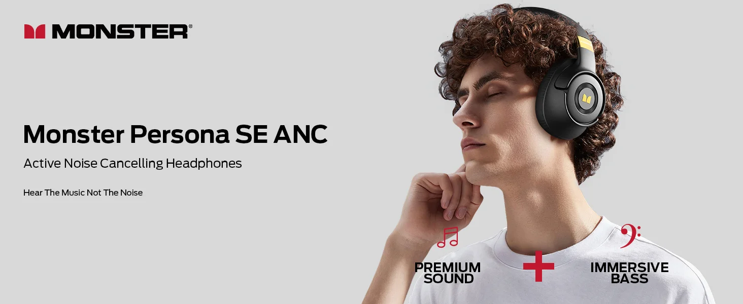 Monster Persona SE ANC Wireless Over-Ear Headphones, Bluetooth 5.4, 60H Playtime, Black - Thumbnail 8