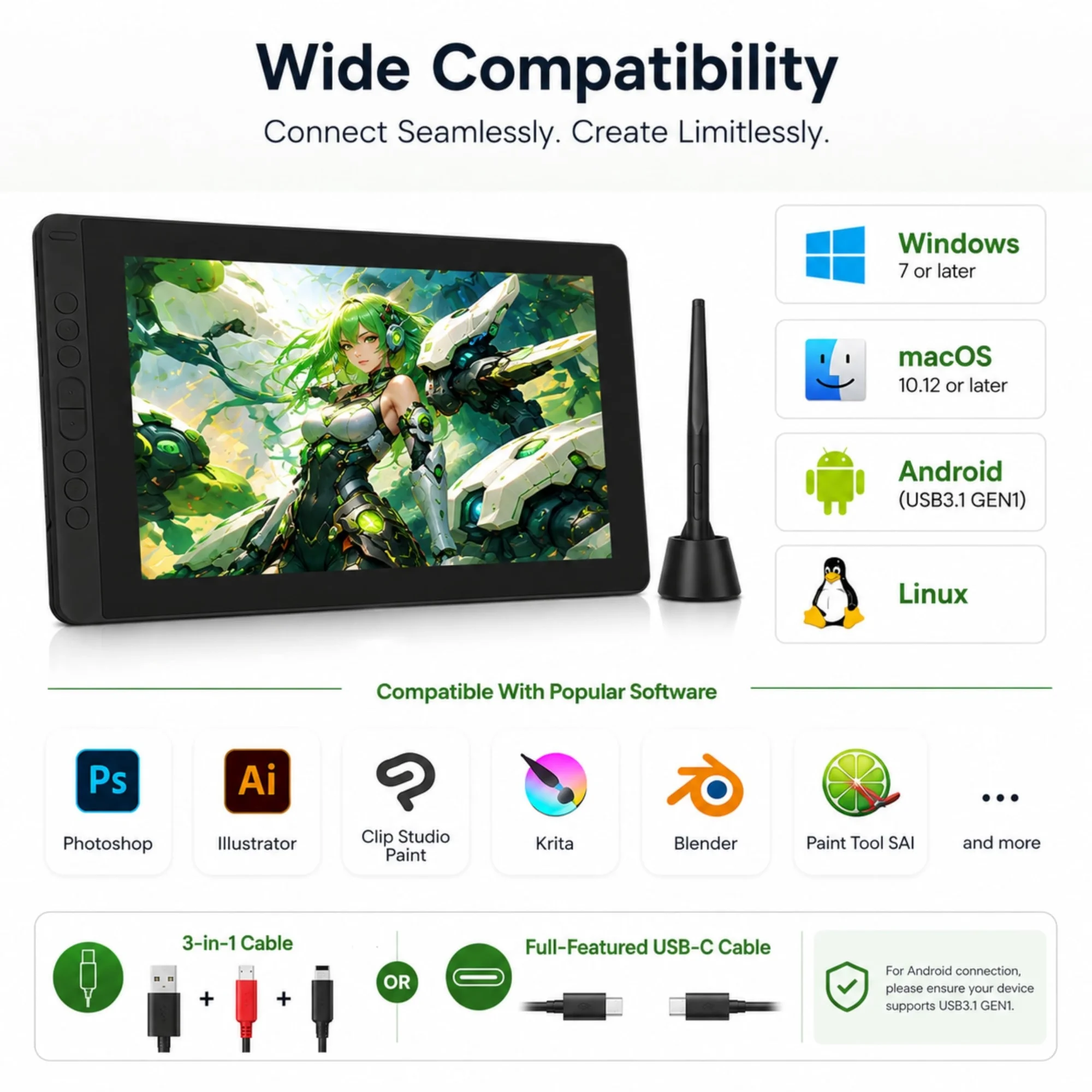 شاشة رسم Huion Kamvas 13 الإبداعية 13.3 إنش Full HD IPS مع قلم PW517 - Thumbnail 5