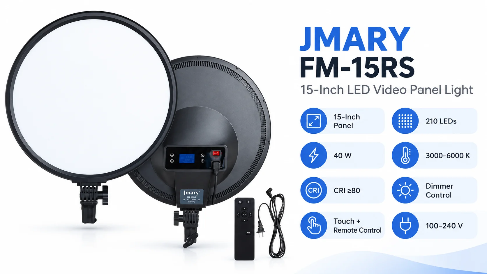 Jmary FM-15RS 15-Inch 40W LED Video Panel Light with Touch & Remote Control - Image 11