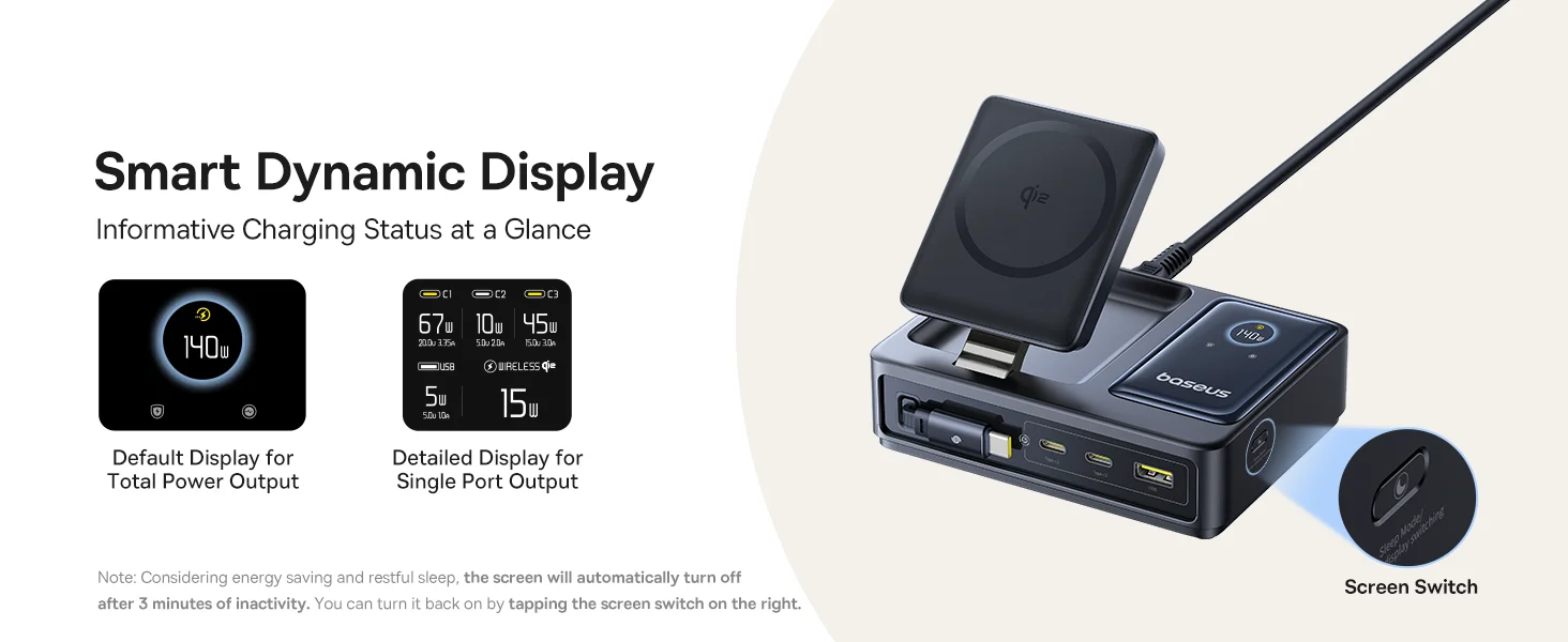 Baseus Nomos 5-in-1 140W Qi2 15W Magnetic Charging Station with 100W Retractable USB-C Cable - Thumbnail 14