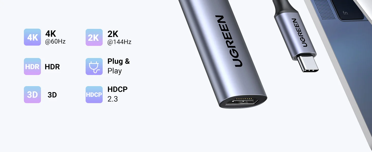 كابل محول Ugreen من USB-C إلى HDMI بدقة 4K ومعدل 60Hz من الألومنيوم - Thumbnail 7