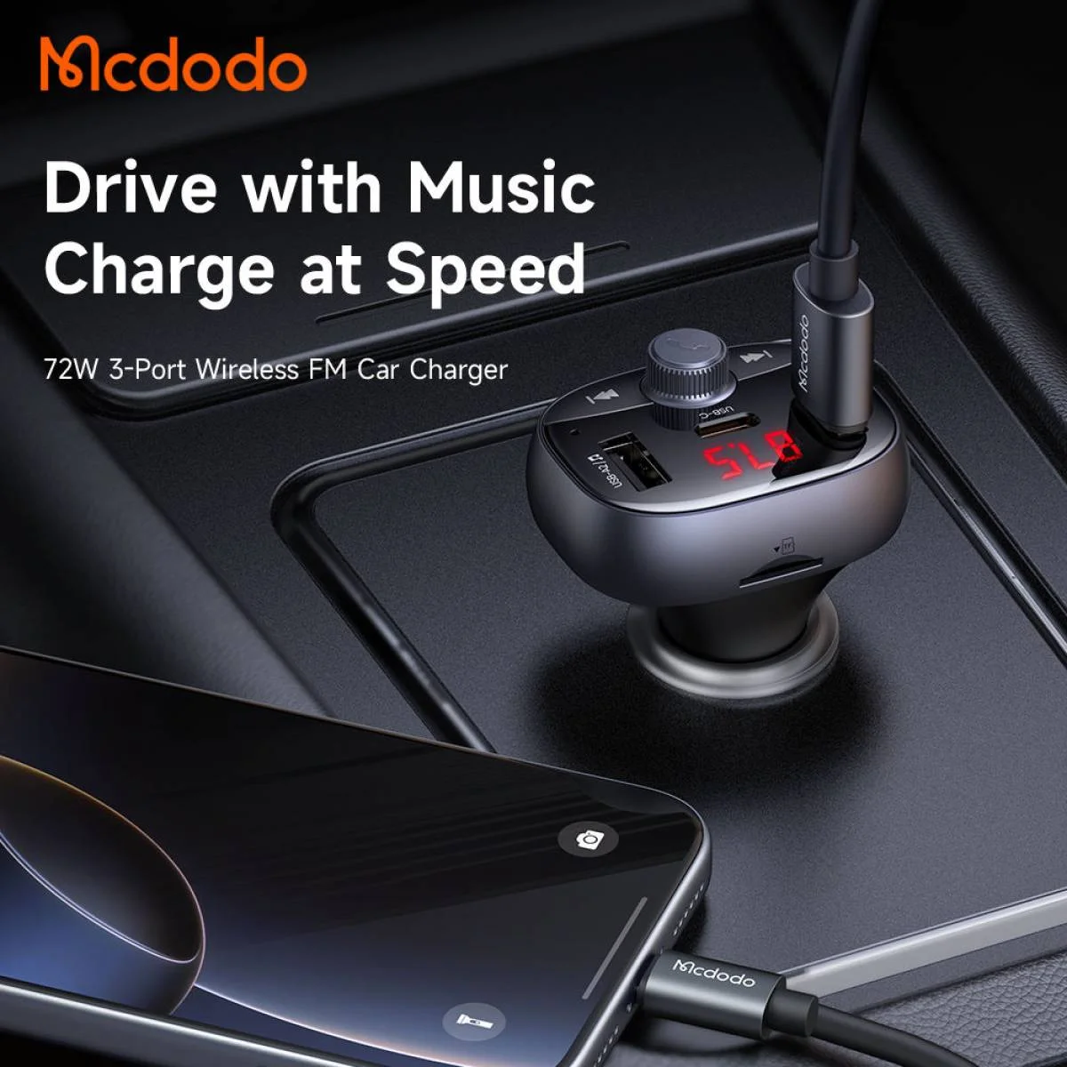 Mcdodo 595 72W 2A1C FM Car Charger with PD 3.0 Fast Charging - Image 3