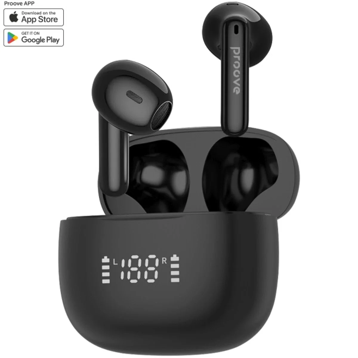 سماعات Proove 13095 Digital TWS لاسلكية مع شاشة LED وBluetooth 5.4 ومقاومة IPX4، أسود - Image 3