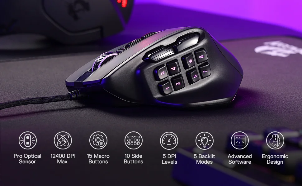 Redragon M811 Aatrox MMO Gaming Mouse, Wired RGB, 15 Programmable Buttons - Thumbnail 11