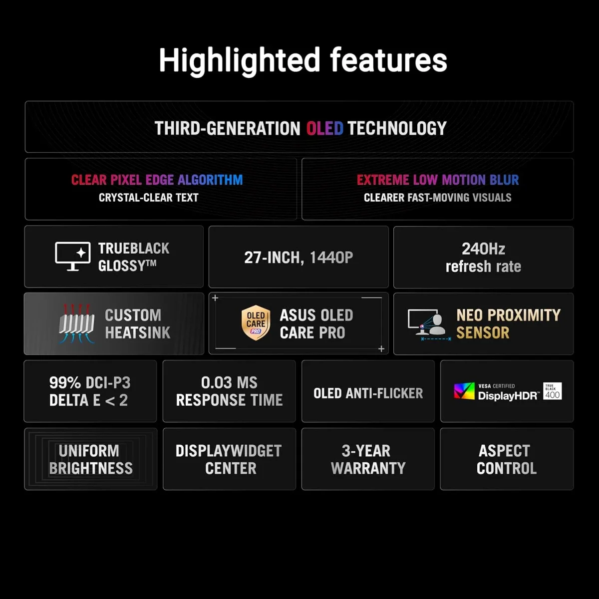 شاشة ألعاب Asus XG27AQDMGR ROG Strix OLED مقاس 27 إنش بدقة 2K ومعدل 240 هرتز - Thumbnail 2