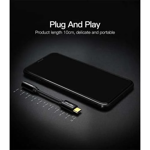 محول صوت Vention CFIBA من Type-C إلى 3.5 مم بطول 0.1 متر، معدن أسود - Image 4