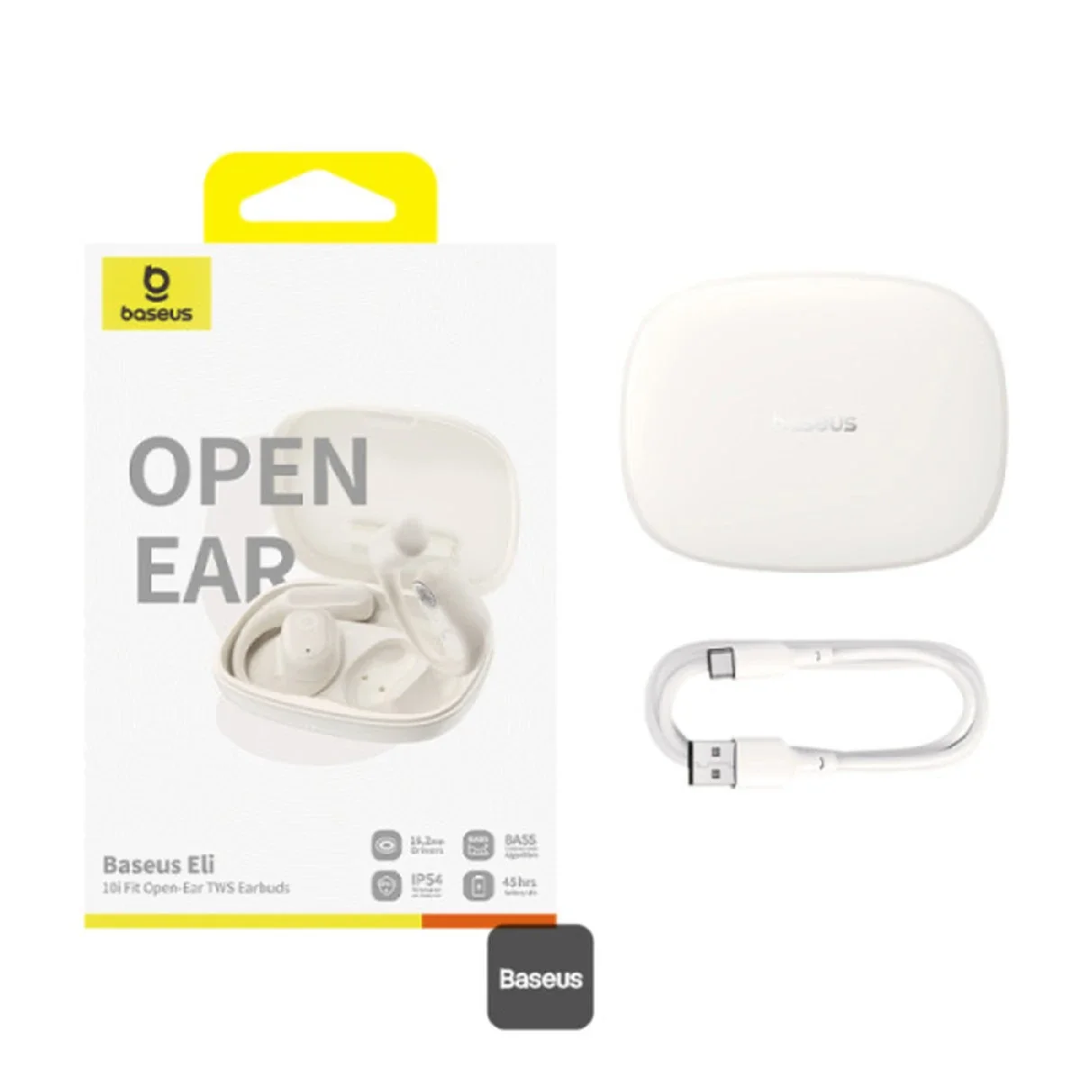 Baseus Eli 10i Fit Open-Ear TWS Earbuds Bluetooth 5.4, 16.2mm Drivers, 45H Battery, Stellar White - Thumbnail 8