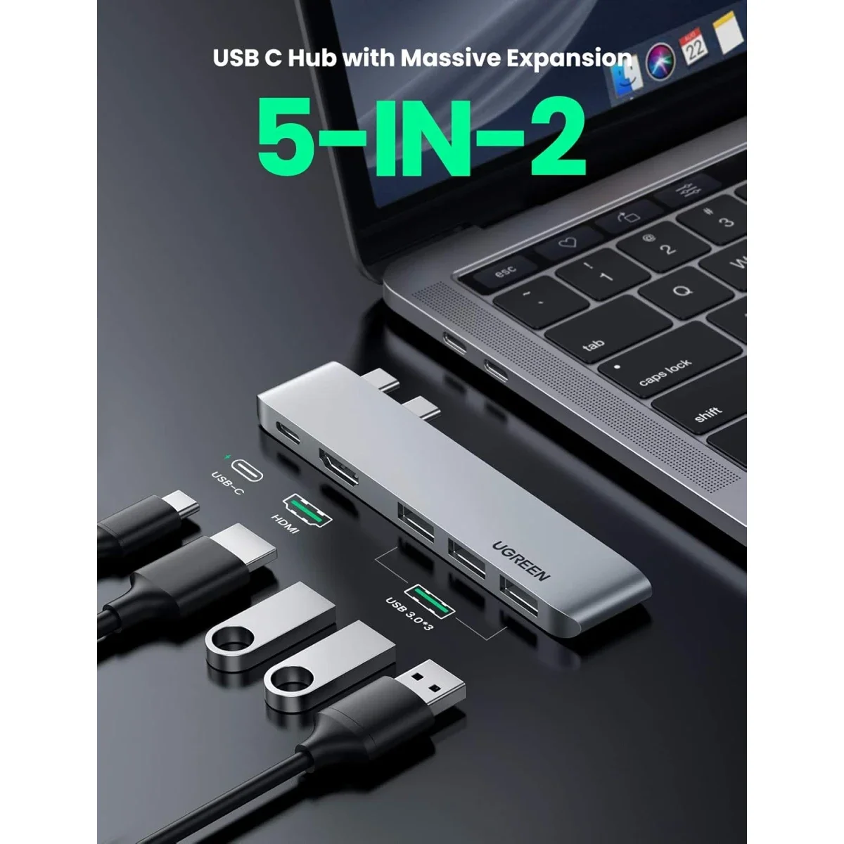 Ugreen CM251 USB-C Hub with 4K HDMI, Thunderbolt 3, 100W PD and 3 USB 3.0 Ports - Silver - Image 6