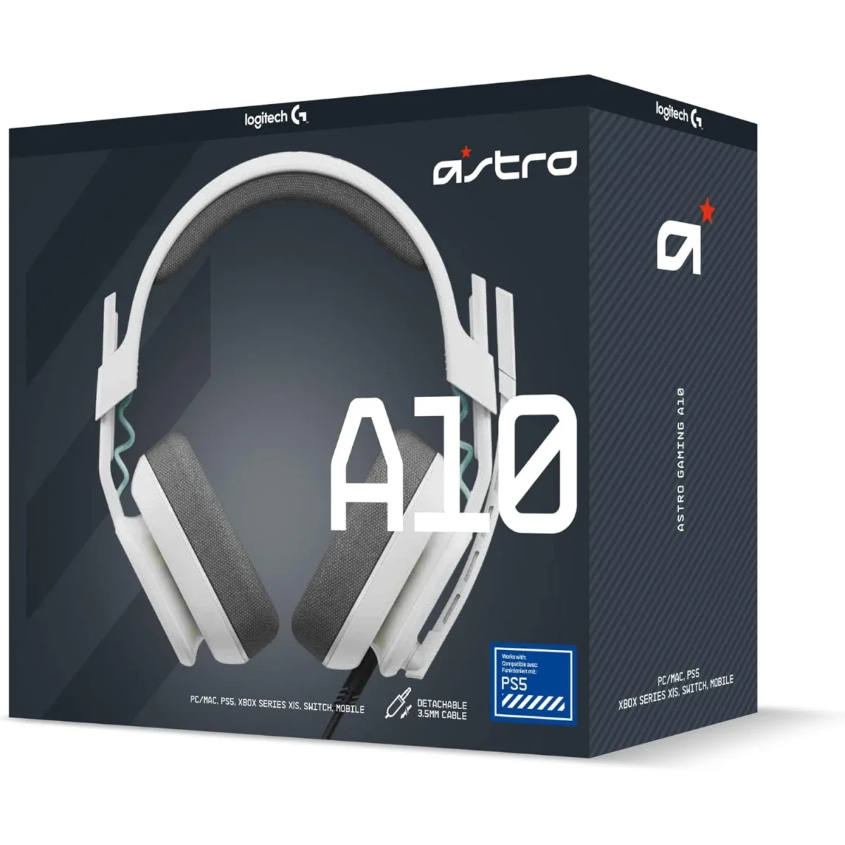 Logitech Astro A10 Gen 2 Wired Gaming Headset with 32mm Drivers - White/PS Edition