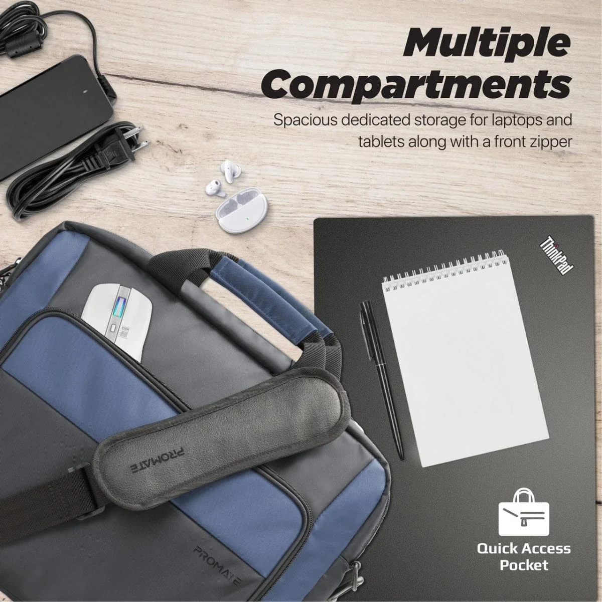 Promate Limber-MB 15.6 Inch Messenger Laptop Bag Water-Resistant Black - Image 4