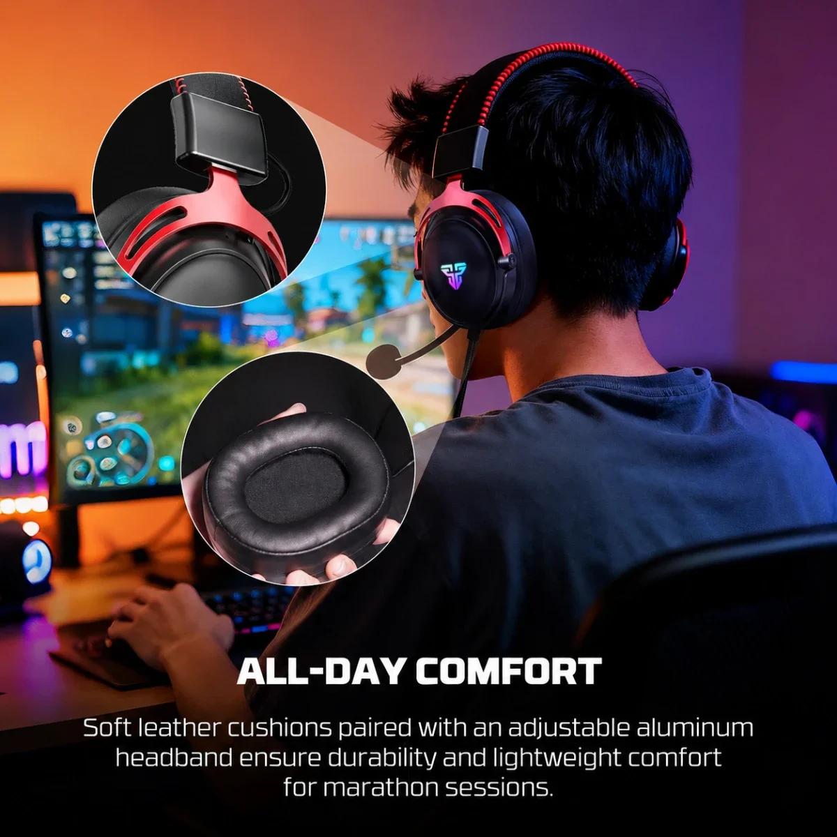 سماعة رأس ألعاب Fantech سلكية USB-A بإضاءة RGB CRUZE 7.1 HG31 - Thumbnail 3
