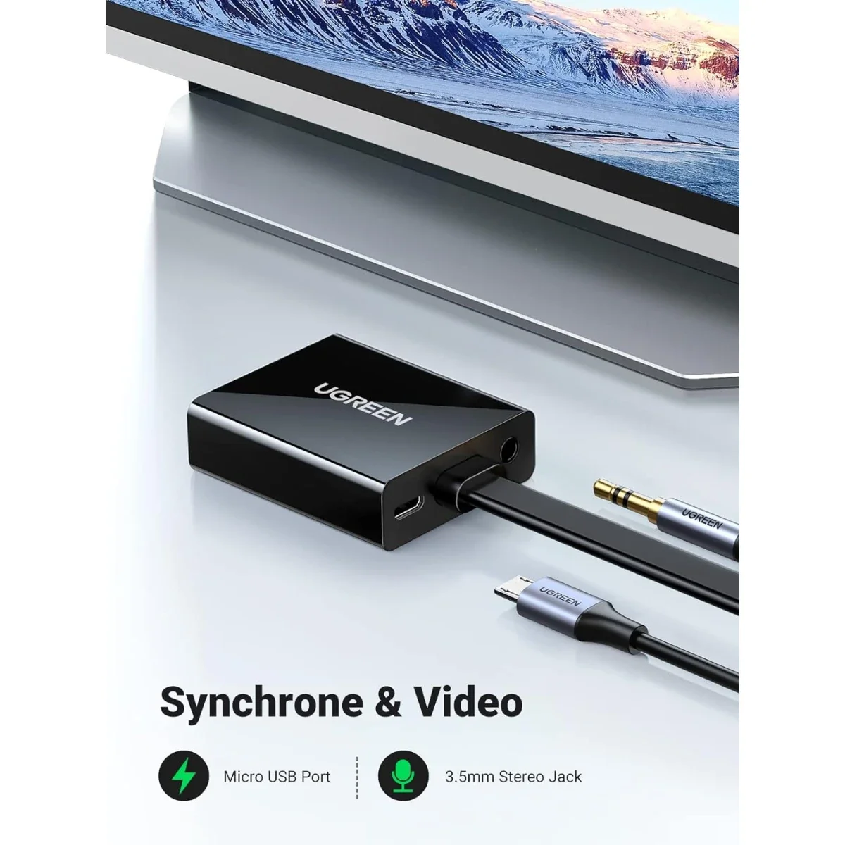 محول Ugreen نشط من HDMI إلى VGA مع منفذ صوت 3.5 مم، 1080P - Thumbnail 4