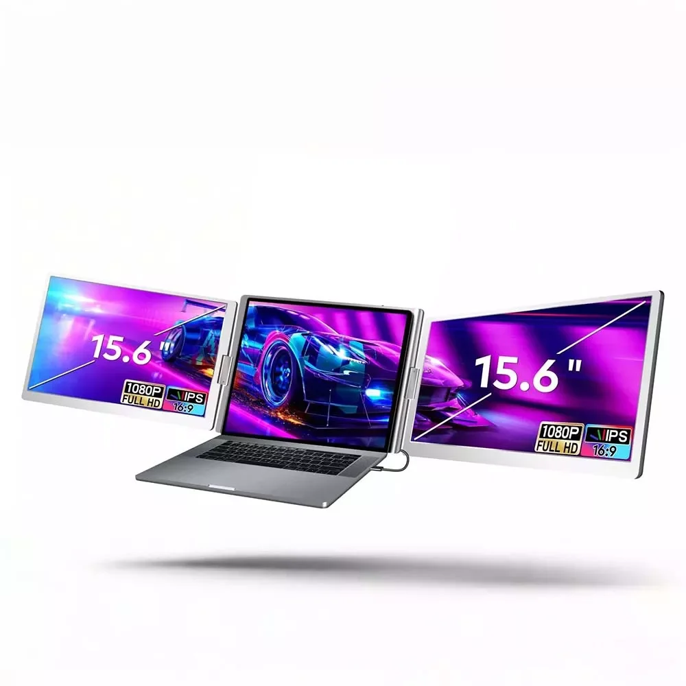 شاشات محمولة E-Tech S888 مقاس 15.6 إنش لإعداد رباعي، شاشتان بكابل واحد، معدن وبلاستيك