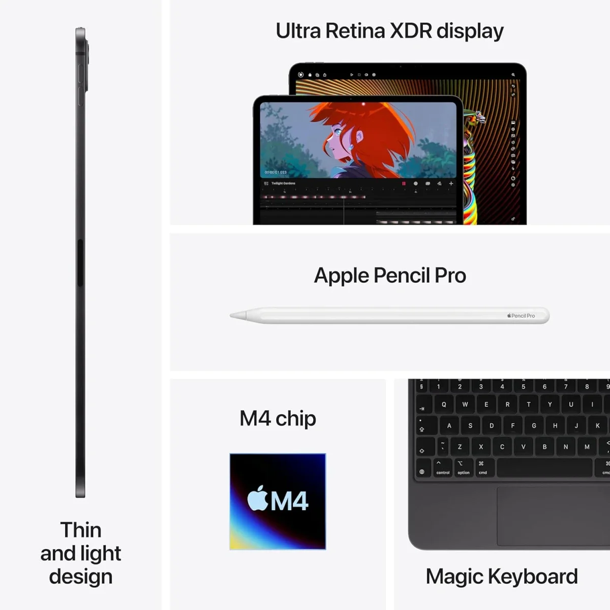 جهاز لوحي Apple iPad Pro 13 إنش M4 (2024) 512GB واي فاي، رام 8GB، أسود فضائي - Thumbnail 6