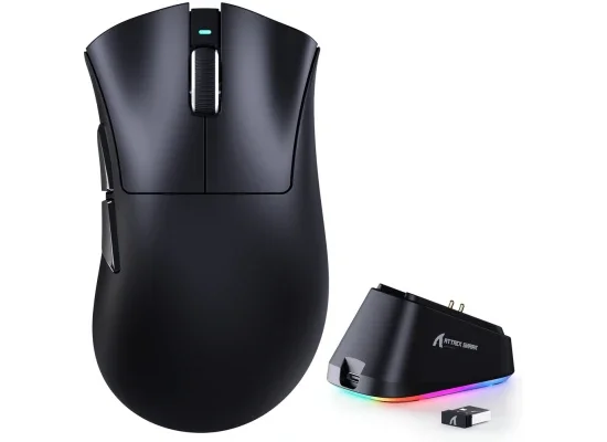 ماوس ألعاب ATTACK SHARK V3 PRO لاسلكي ثلاثي الوضع أسود مع قاعدة شحن RGB