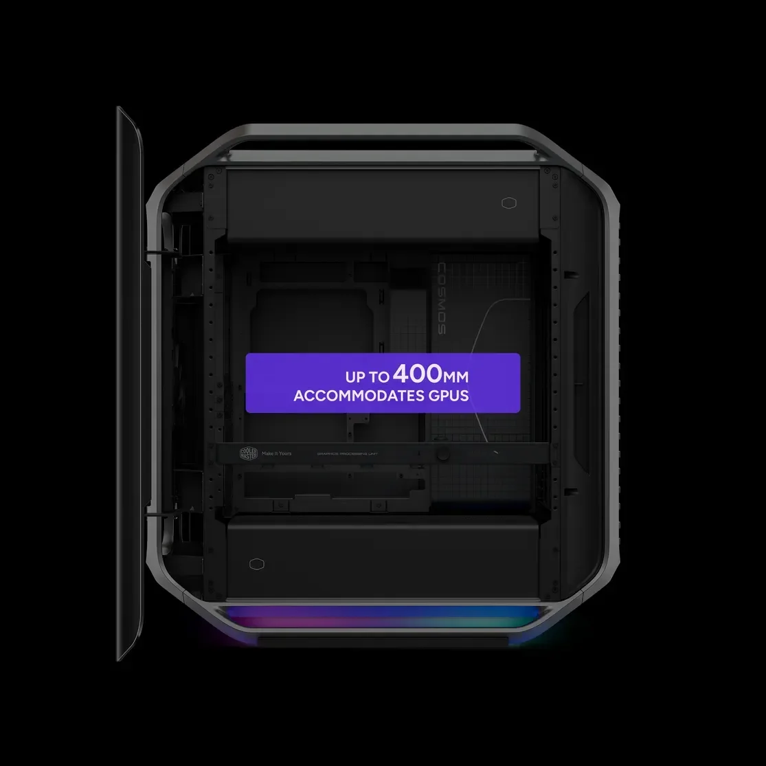 هيكل كمبيوتر Full Tower Cooler Master Cosmos Alpha مع FreeForm 2.0 ودعم كرت شاشة 400 مم وراديتر 420 مم وUSB-C بسرعة 20Gbps - Image 9