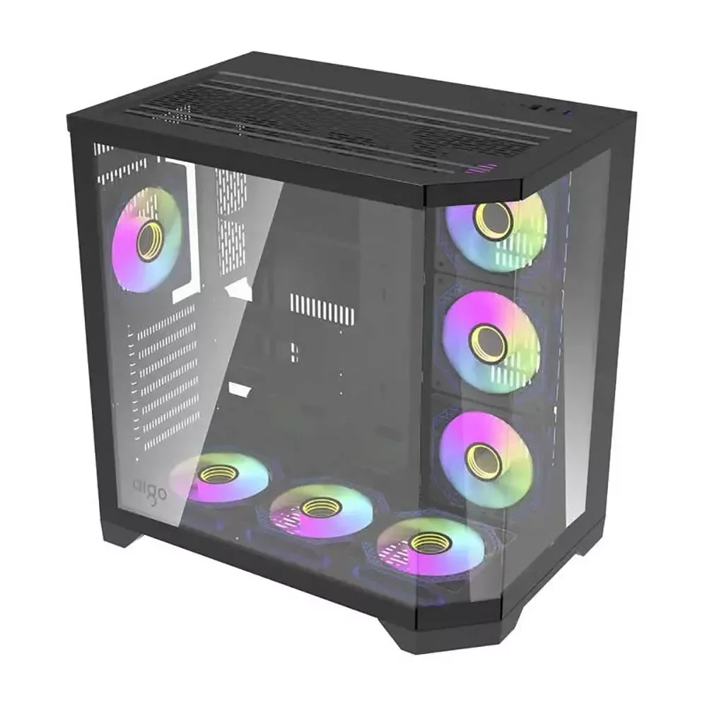 كيس كمبيوتر Aigo FT418 Pro للألعاب ميد تاور ATX مع 7 مراوح ARGB - أسود - Image 3